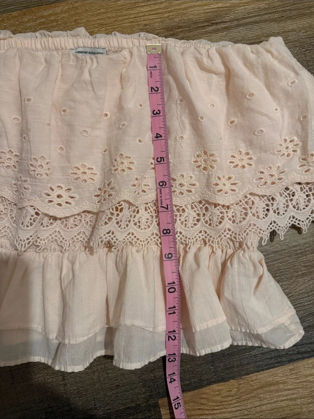 Light Peach Off-the-Shoulder Ruffle Lace Top